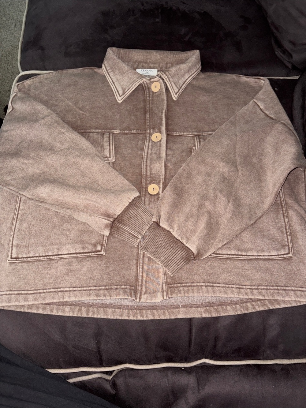 NWOT- Zenana -  Acid Washed Brown Button-Front Jacket